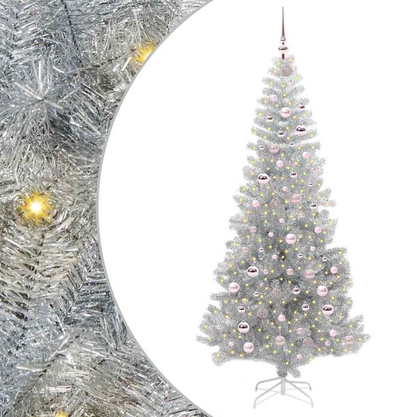 vidaXL Christmas Tree with 300 LEDs with Stand Silver 210 cm PET