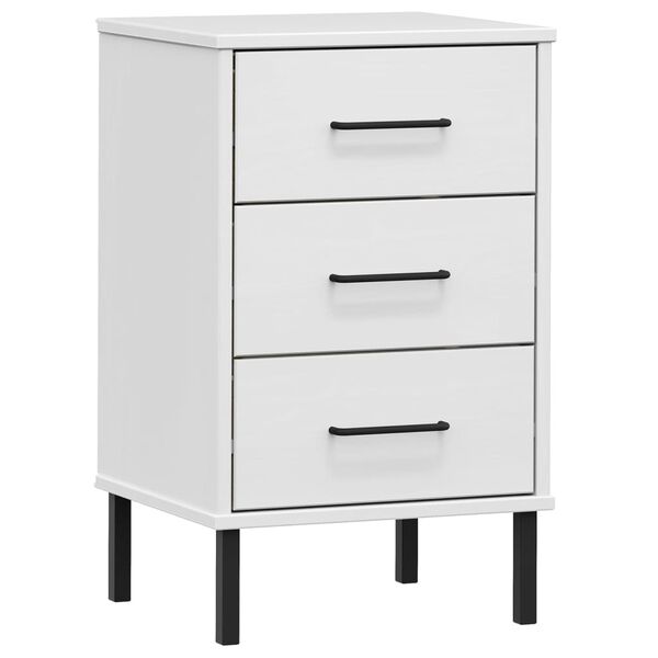 vidaXL Bedside Cabinet with Metal Legs White Solid Wood Pine OSLO