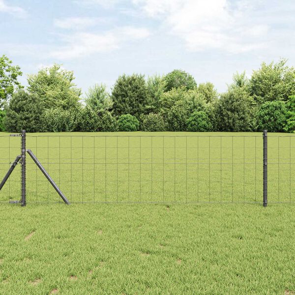 vidaXL Fence with Post Grey 0.6 x 25 m Steel and PVC
