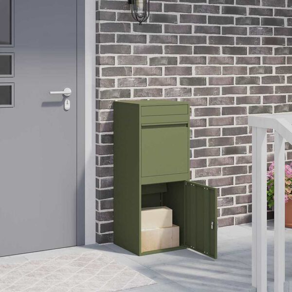 vidaXL Parcel Drop Box with Storage Olive green 41 x 38 x 103 cm Steel
