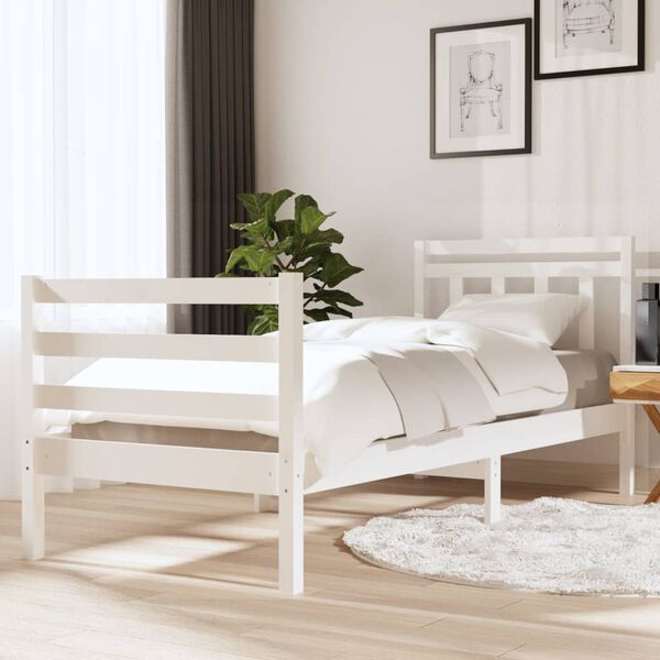 vidaXL Bed Frame without Mattress White Solid Wood 90x200 cm