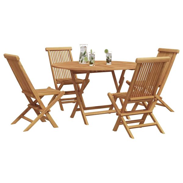 vidaXL Garden Dining Set Folding 5 pcs Brown Solid Teak wood