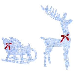 vidaXL Reindeer Pull Sleigh Blue 70 x 24 x 128 cm Acrylic 200 LEDs