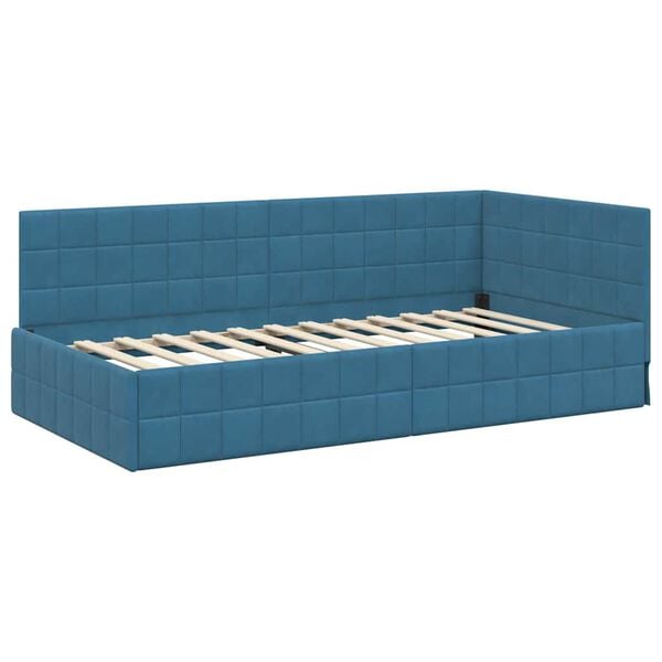 vidaXL Corner Bed Frame with Headboard Blue 90 x 190 cm Velvet
