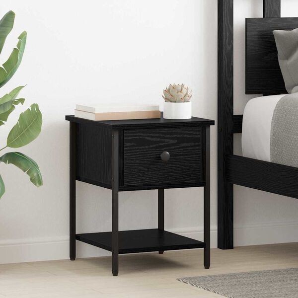 vidaXL Bedside Table 2 pcs Black Oak 34 x 35.5 x 45 cm Engineered Wood