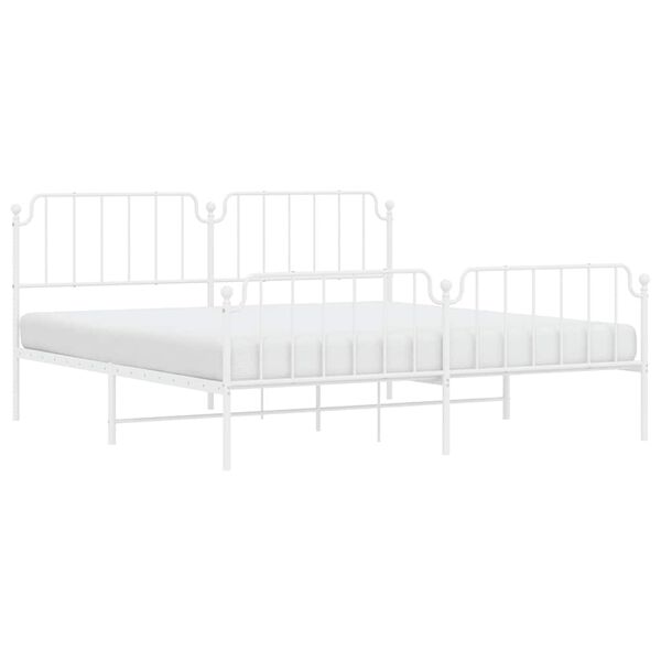 vidaXL Metal Bed Frame without Mattress with Footboard&nbsp;White 193x203cm