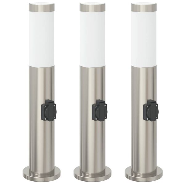 vidaXL Bollard Lights with Outlet 3pcs 50 cm Stainless Steel IP44