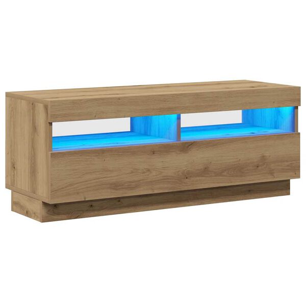 vidaXL TV Cabinet with LED Lights Artisian Oak 100x35x40 cm Engineered Wood