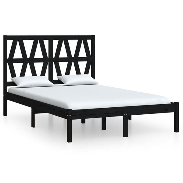 vidaXL Bed Frame without Mattress Black Solid Wood 140x190 cm (810001+818624)