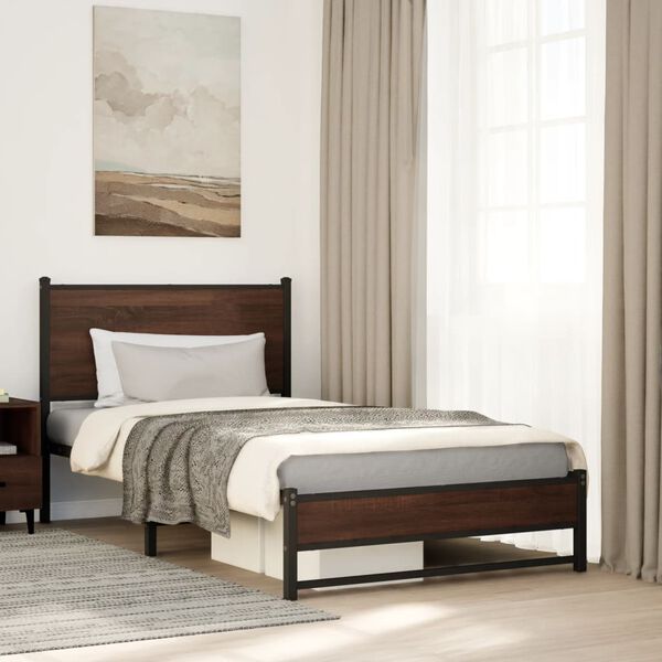 vidaXL Metal Bed Frame without Mattress Brown Oak 100x190 cm