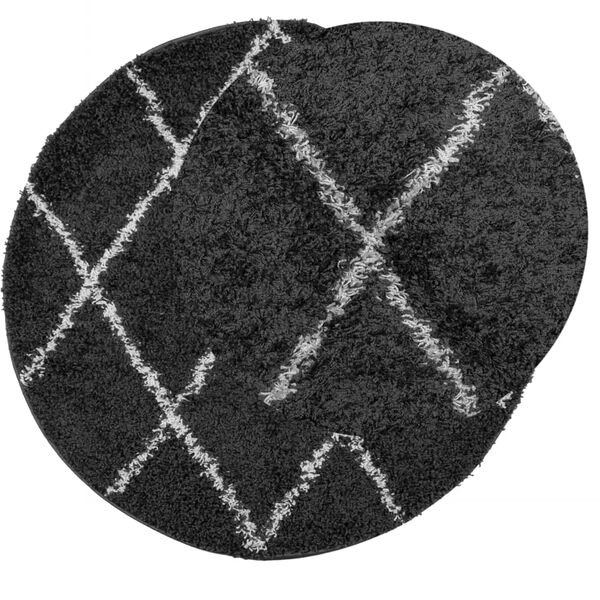 vidaXL Shaggy Rug PAMPLONA High Pile Modern Black and Cream &Oslash; 120 cm