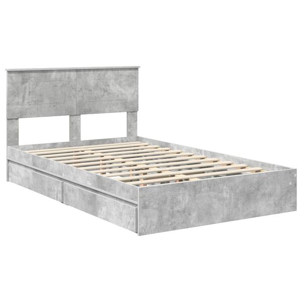 vidaXL Bed Frame Manual Concrete Grey 135 x 190 cm Engineered Wood