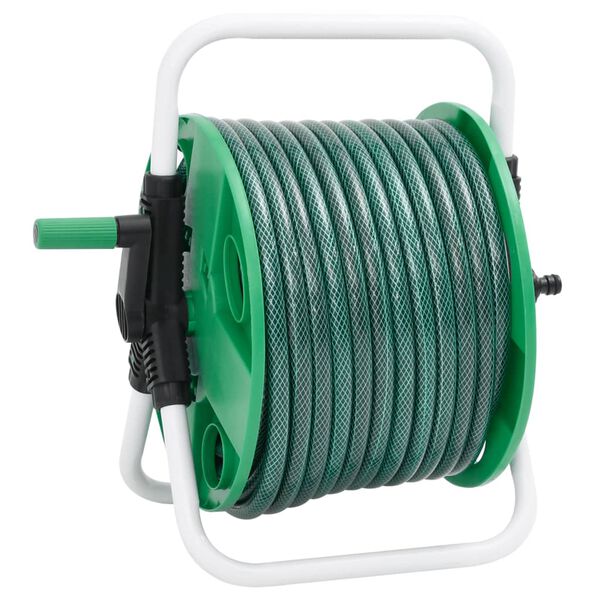 vidaXL Free Standing Green Hose Reel with 30 m Hose PVC