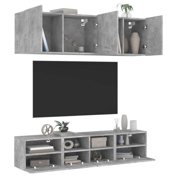 vidaXL 5 Piece TV Wall Units Concrete Grey Engineered Wood