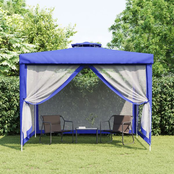 vidaXL Gazebo with Double Roof Blue 3x3x2.68 m Fabric