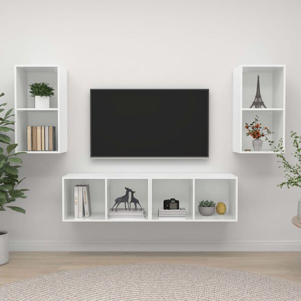 vidaXL Wall-mounted TV Cabinets 4 pcs High Gloss White Engineered Wood