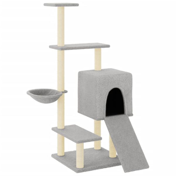 vidaXL Cat Tree with Sisal Scratching Posts Light Grey 130.5 cm