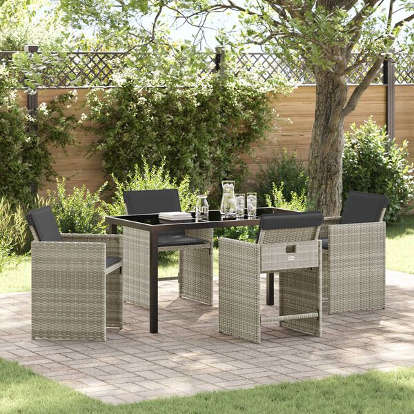 vidaXL Garden Dining Set 5 pcs Light Grey Poly Rattan