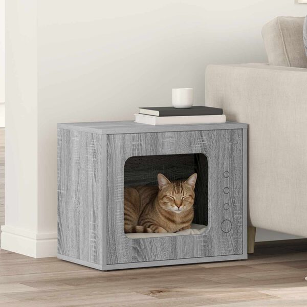 vidaXL Cat House Grey Sonoma 51 x 30 x 42 cm Engineered Wood
