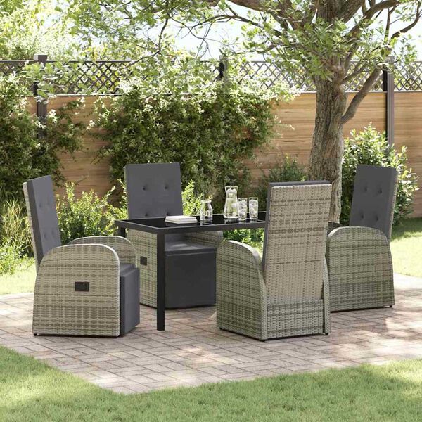 vidaXL Garden Dining Set with Cushion 5 pcs Grey Poly Rattan