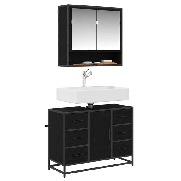 vidaXL Bathroom Furniture Set 2 pcs Black Oak Engineered Wood