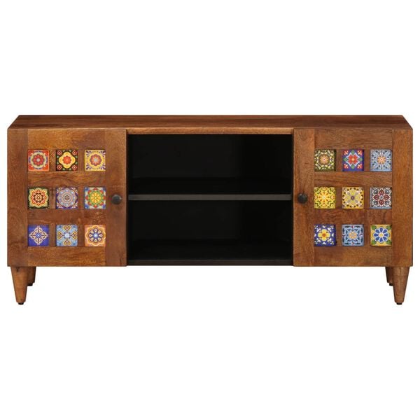 vidaXL TV Cabinet with Door Walnut 105 x 33.5 x 46 cm Solid Mango Wood