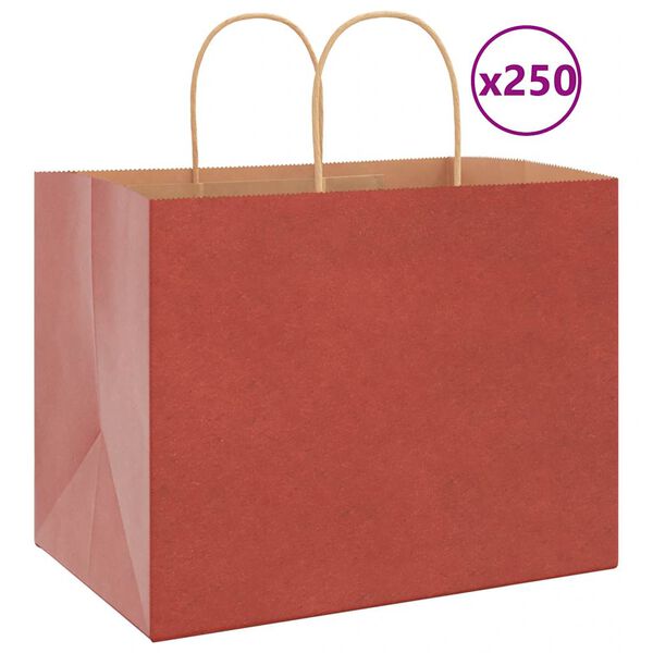 vidaXL Paper Bags 250 pcs with Handles Red 32x22x24 cm