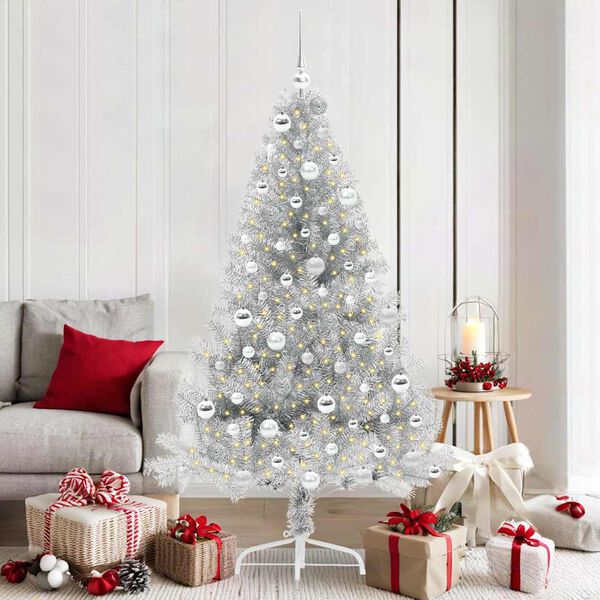 vidaXL Artificial Pre-lit Christmas Tree Silver 180 cm PET