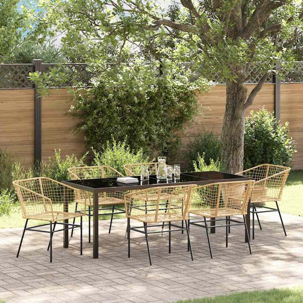 vidaXL Garden Dining Set 7 pcs Brown Poly Rattan