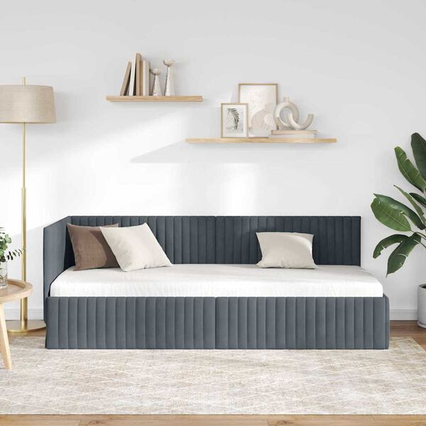 vidaXL Corner Bed Frame with Headboard Dark Grey 80 cm x 200 cm Velvet