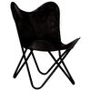 vidaXL Butterfly Chairs 2 pcs Black Kids Size Real Leather