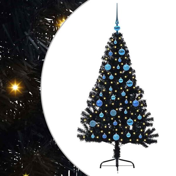 vidaXL Artificial Pre-lit Christmas Tree Black 150 cm PVC