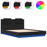 vidaXL Bed Frame with Headboard and LED Lights Black 150x200 cm King Size