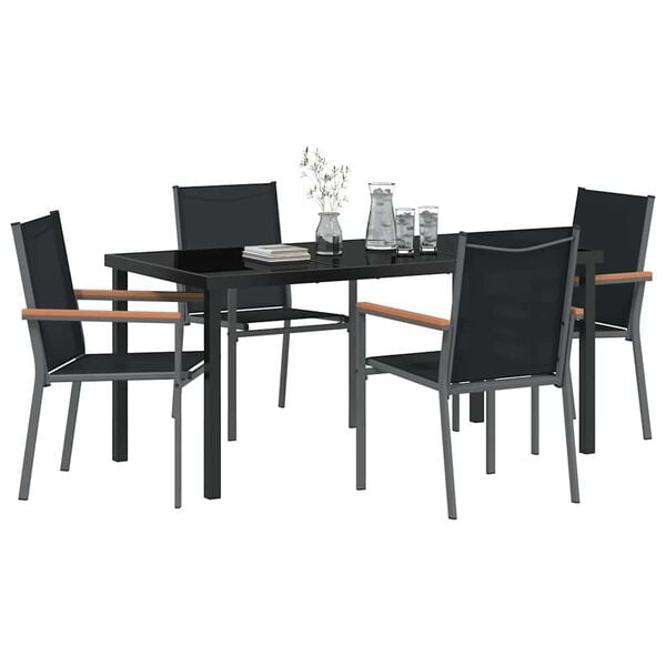vidaXL Garden Dining Set 5 pcs Black Powder-coated Steel