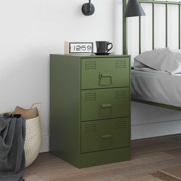 vidaXL Bedside Cabinet Olive Green 34.5x39x62 cm Steel