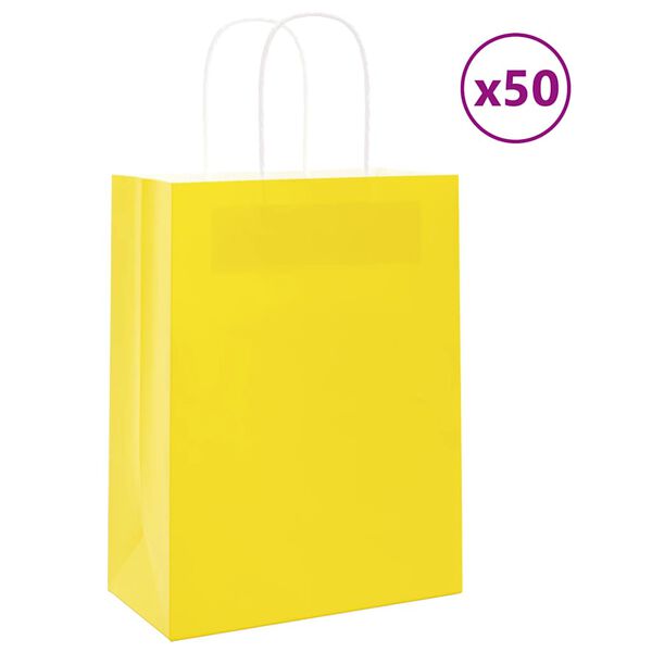 vidaXL Paper Bags 50 pcs with Handles Yellow 21x11x28 cm