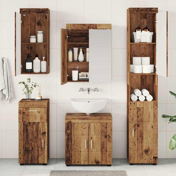 vidaXL Bathroom Furniture Set with Door TULUM Old Wood Engineered Wood