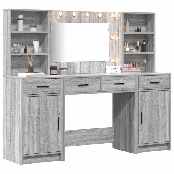 vidaXL Dressing Table Set with Shelf 3 pcs Grey Sonoma Engineered Wood