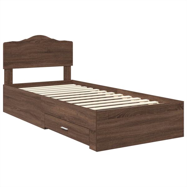 vidaXL Bed Frame with Headboard Brown Oak 75 x 190 cm Engineered Wood