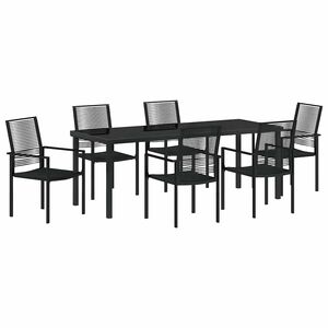 vidaXL Garden Dining Set 7 pcs Black Powder-Coated Steel