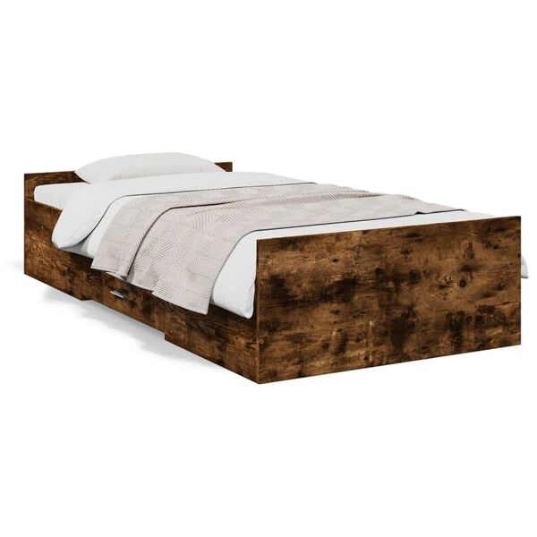 vidaXL Bed Frame with Drawers without Mattress Smoked Oak 75x190 cm Small Single