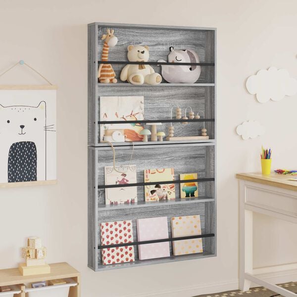 vidaXL Magazine Rack 2 pcs Grey Sonoma 80 x 12 x 70 cm Engineered Wood