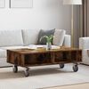 vidaXL Side Table with Wheels Smoked Oak 90 x 50 x 30 cm