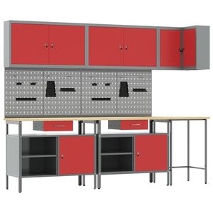 vidaXL Work Cabinet Set with Drawer with Shelf 10 pcs Red and Grey