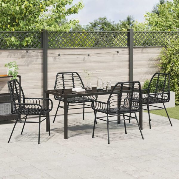vidaXL Garden Dining Set 5 pcs Black Poly Rattan
