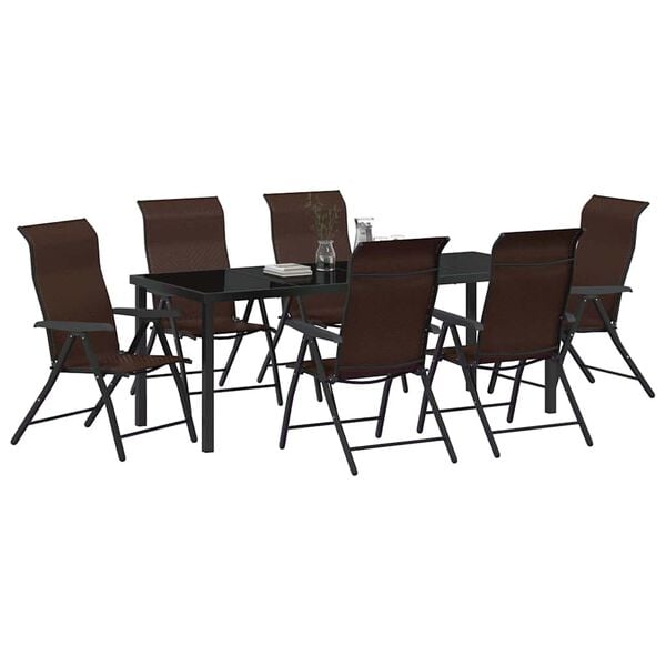 vidaXL Garden Dining Set 7 pcs Brown Powder-Coated Steel