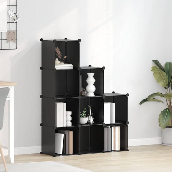 vidaXL Storage Cube Organiser with 9 Cubes Black PP