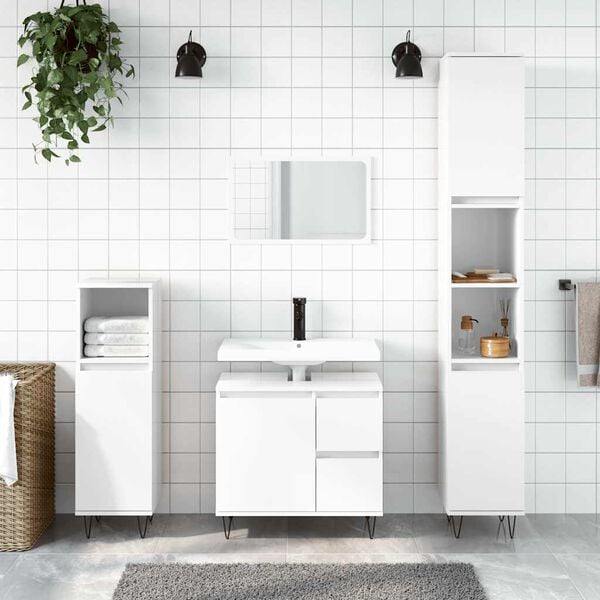 vidaXL Bathroom Cabinet High Gloss White 65x33x60 cm Engineered Wood