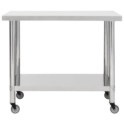 vidaXL Kitchen Work Table with Wheels 100x45x85 cm Stainless Steel