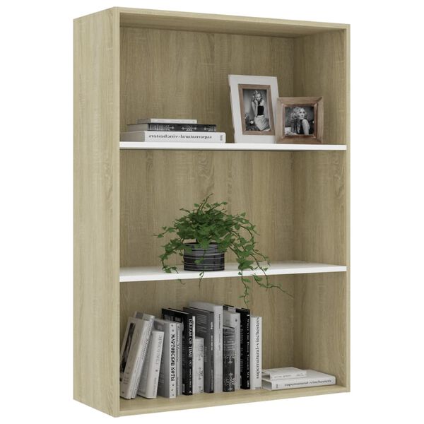 vidaXL 3-Tier Book Cabinet White and Sonoma Oak 80x30x114 cm Engineered Wood